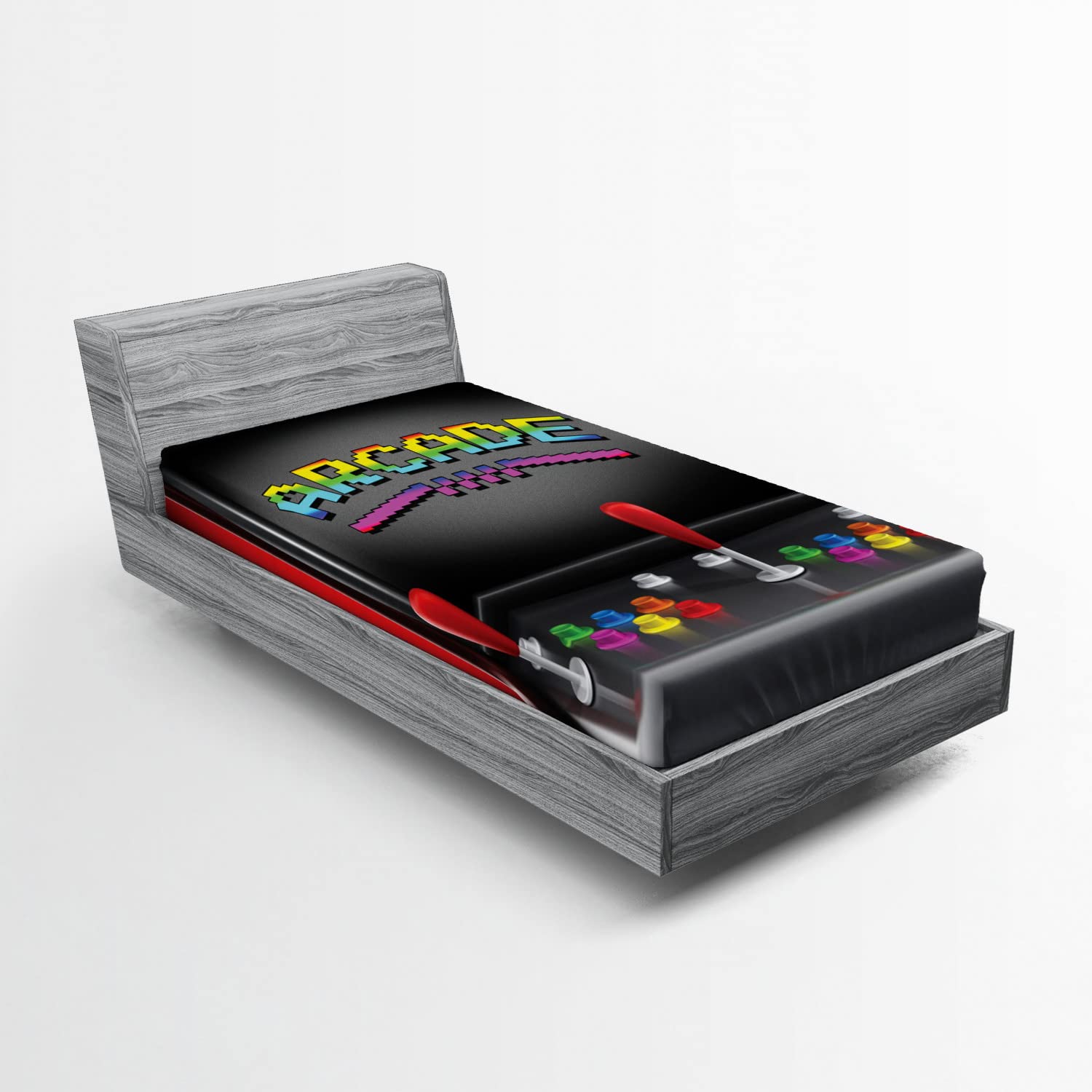 Ambesonne Video Games 2 Pack Fitted Sheet, Arcade Retro Fun, Bed Cover All-Round Elastic Deep Pockets 2 Pieces, Package Contains 2 Twin Size Fitted Sheets, Charcoal Red