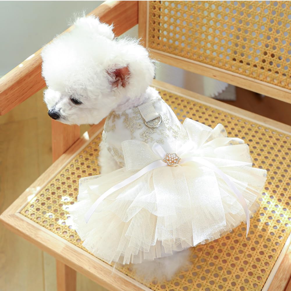 Amazon.com : Anelekor Fancy Dog Dresses with Leash Ring, Embroidered Dog  Wedding Dress, Bow Puppy Clothes for Small pet Girl Multi-Layer Lace Tutu  Cat Outfit for Kitten Chihuahua Yorkie,X-Large : Pet Supplies