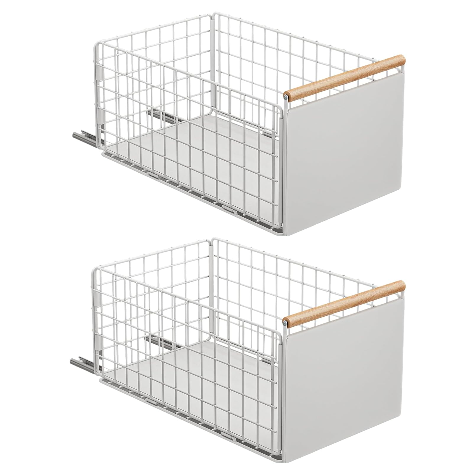 2 cassetti telescopici da cucina, cassetti estraibili, organizer per cassetti più profondi, con guide per e manico in legno, per mobili da cucina, senza fori (bianco)