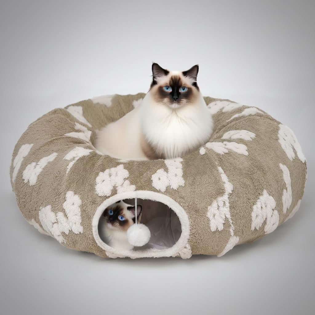 Pesen Cat Tunnel Bed with Soft Cushion, Cat Toys for Indoor Cats Enhance Bonding Between Pets and Owners, Encourage Exploration, and Satisfy Natural Instincts for Kittens, Dogs, and Rabbits