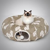 Pesen Cat Tunnel Bed with Soft Cushion - Interactive Tunnel Toy & Cozy Donut Bed for Indoor Cats, Kittens, Small Dogs & Rabbits