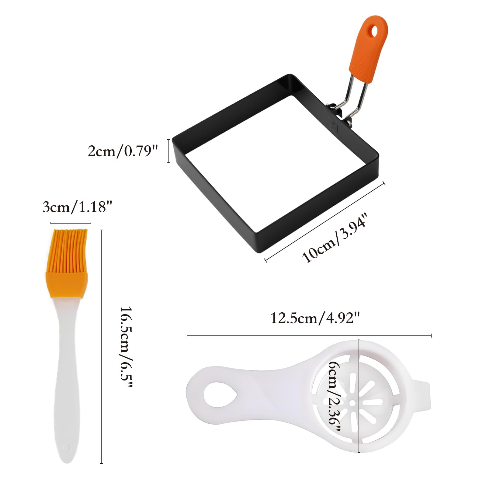 LVYKING 2 Pcs Square Egg Ring for Frying, 4 Inch Non-stick Fried Egg Ring, Stainless Steel Egg Pancake Cooking Rings with Silicone Handle, Rings for Egg Muffins with Oil Brush & Separator