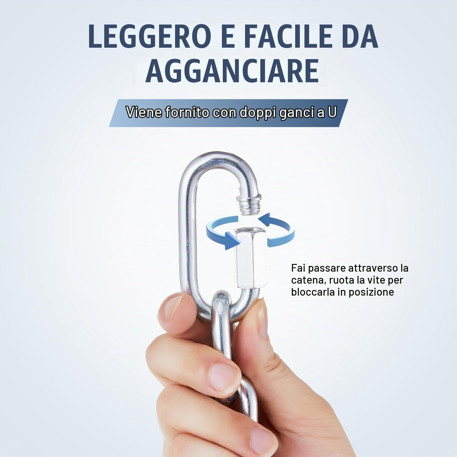 VEVOR Catena a maglie in acciaio al carbonio zincato, 7,3 mm x 28 m, Capacità di carico 756 kg, Due connettori rapidi, Catena per traino, Sospensione, Campeggio, Catena traino di sicurezza da auto