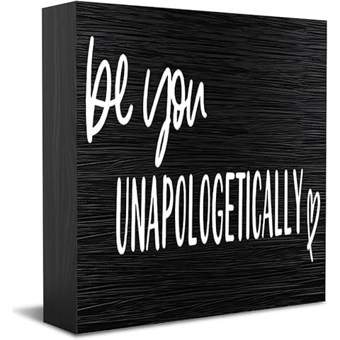 PILIPALALA Be You Unapologetically Wood Box Sign Desk Decor Motivational Table Decor Wood Block Plaque Tabletop Decoration 5x5 Inches Cover