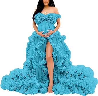 Mermaid Maternity Dress For Photoshoots – Tulle Robe With Ruffles