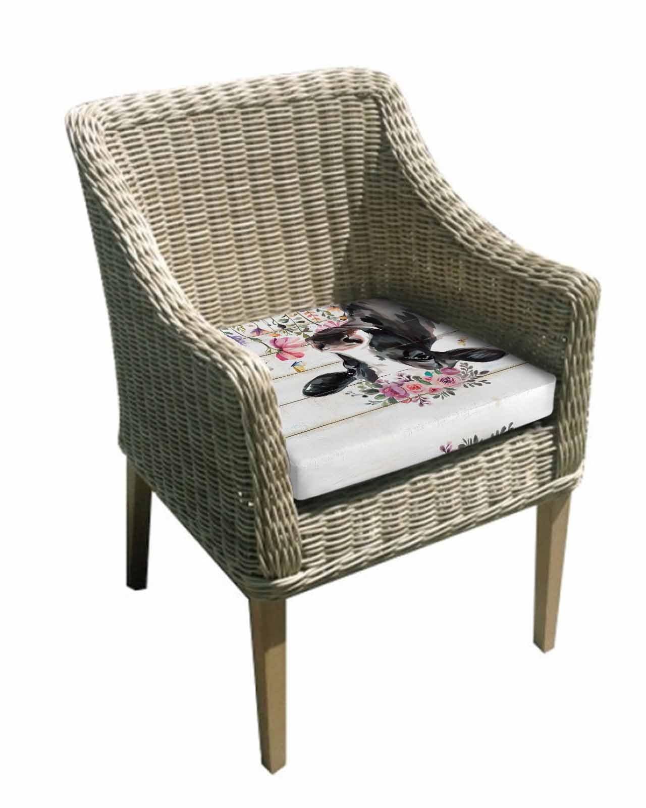 Hokiten Cow Floral Outdoor Cushion Chair Cover Set of 2 - Waterproof Couch Seat Covers, Botanical Flowers Butterfly Wooden Grain Patio Furniture Protector Cushions Slipcovers for Sofa/RV, 22