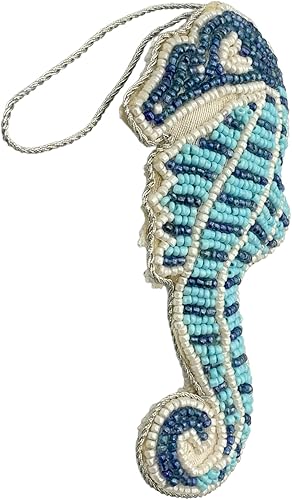 Zari Adorno de Navidad con cuentas de caballito de mar, bordado Zardozi, bolsa de regalo, hecho en la India