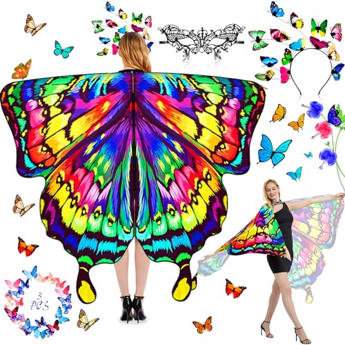 Cape Ailes De Papillon Multicolore Pour Femme – Costume Papillon Pour Carnaval, Fête, Cosplay