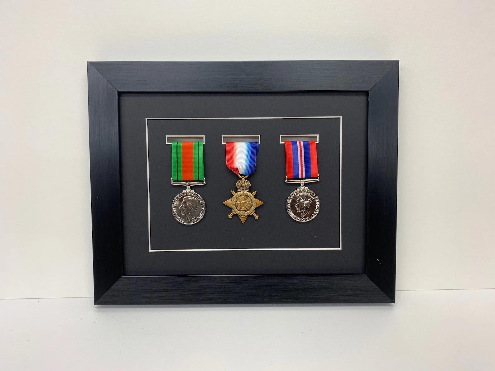 Kwik Picture Framing Ltd Black Frame 3 Medal Military Display Frame 32X27cm, Black Mount - Ww1 Ww2 Ribbon Medal Shadow Box Display Case | Army Raf Navy Wall Memorabilia
