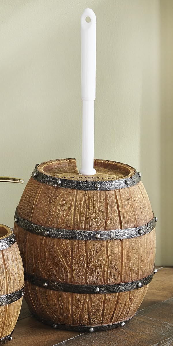 BLACK FOREST DECOR Saloon Whiskey Barrel Toilet Brush Holder, Polyresin, 5" Dia. x 18" H