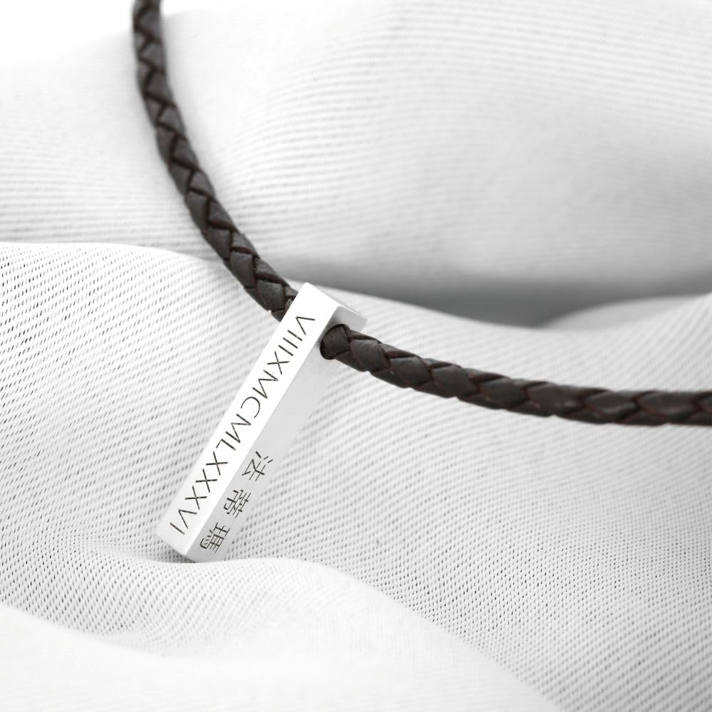 Herren Lederkette Gravur 925 Silber Schmuck Männerschmuck Kette Koordinaten Geschenk Mann * Männerkette personalisiert Namenskette Halskette Silberbarren | HANDMADE IN GERMANY