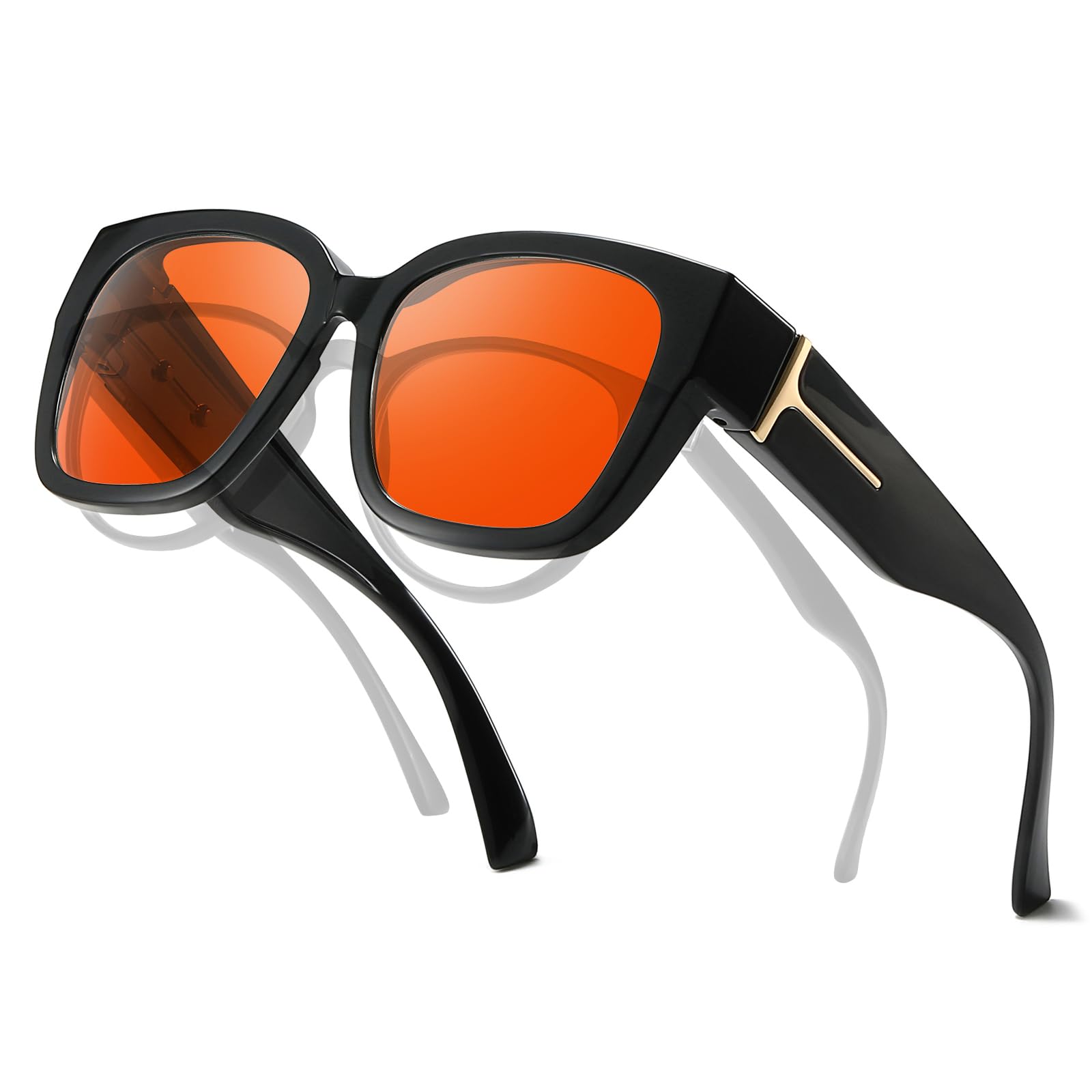 Trysee® Anti 99.99% Blue Light Fit Over Glasses, Oversized Amber Orange Blue Light Blocking Glasses for Women Men TS7511