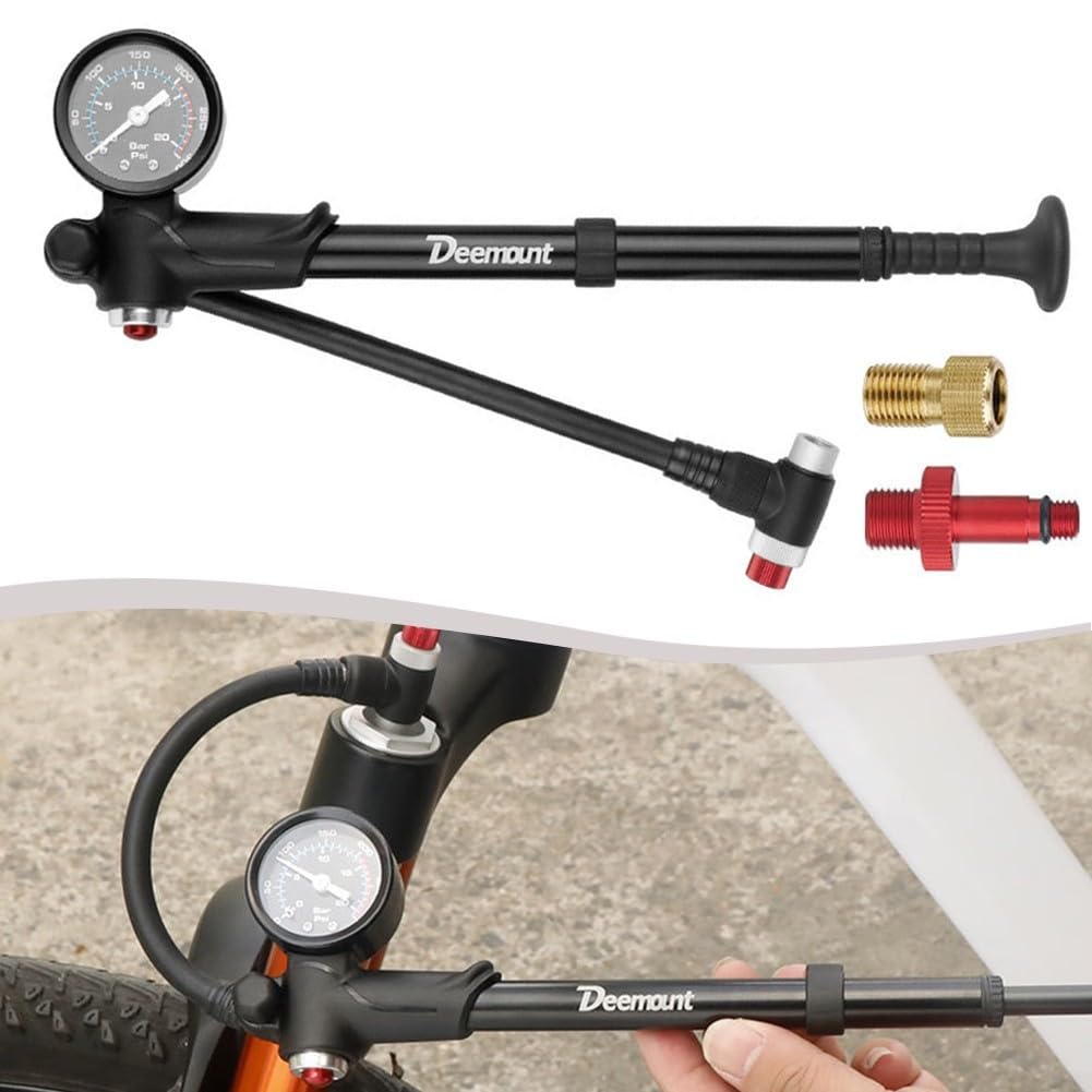Pompe à air de vélo 300 psi, compatible avec fourche avant et amortisseur arrière, légère avec manomètre intégré