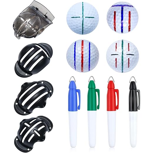 CUALFEC 6 Pack Golf Ball Line Drawing Marker Golf Ball Liner Golf Ball Marking Tool Kit - 2 Golf Ball Marking Stencils and 4 Color Markers