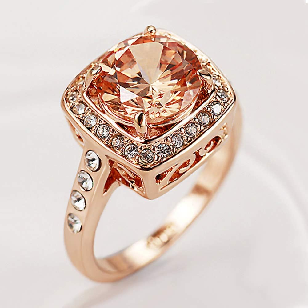 Yellow Shinning Cubic Zirconia Topaz Rings For Women 18K Rose Gold Plated - Image 4