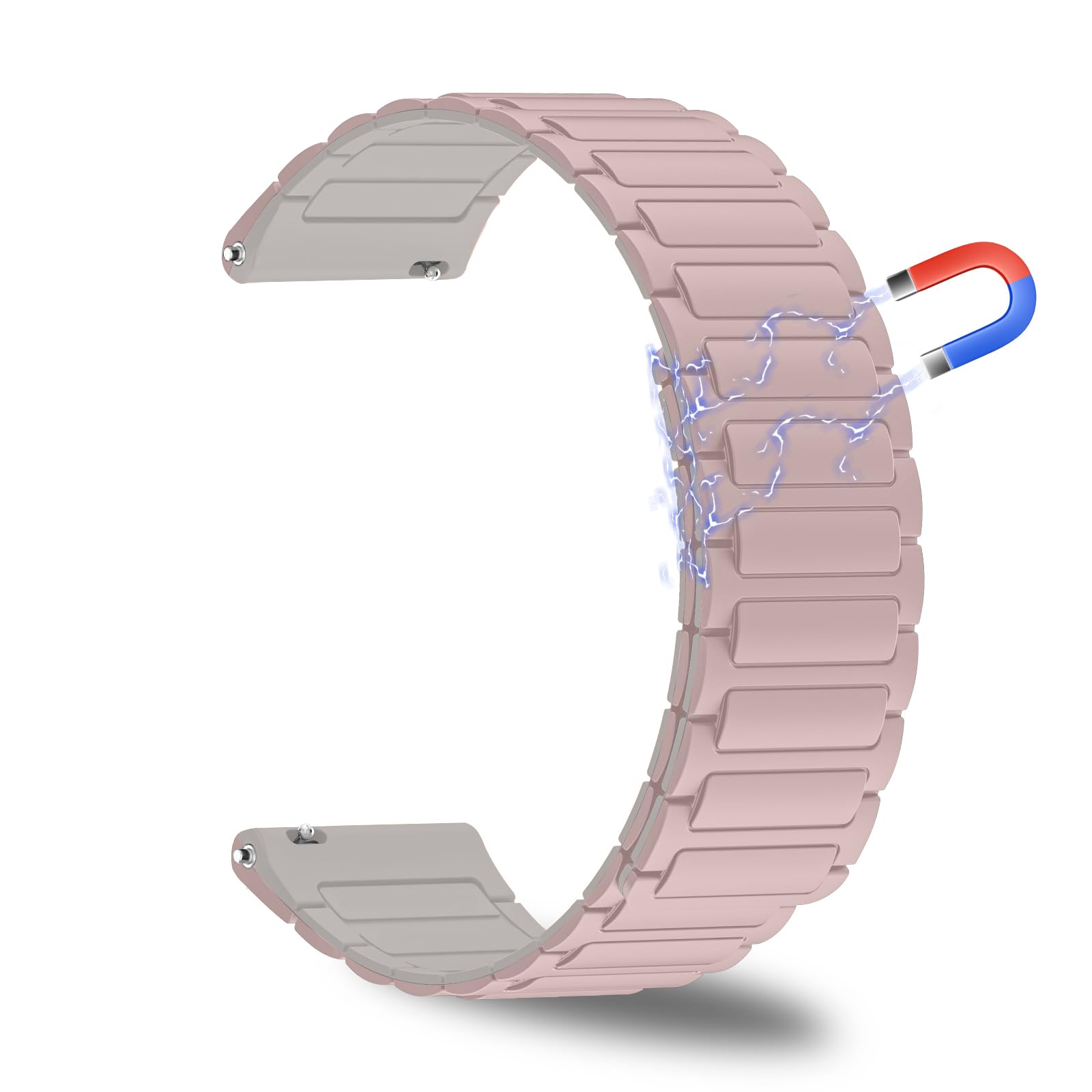 CeiBand 18 mm Magnetic Silicone Straps, 18 mm Replacement Watch Strap, [Use on Both Sides] Adjustable Band for Men and Women Strap for Traditional Watches and Smartwatches – Pink & Beige