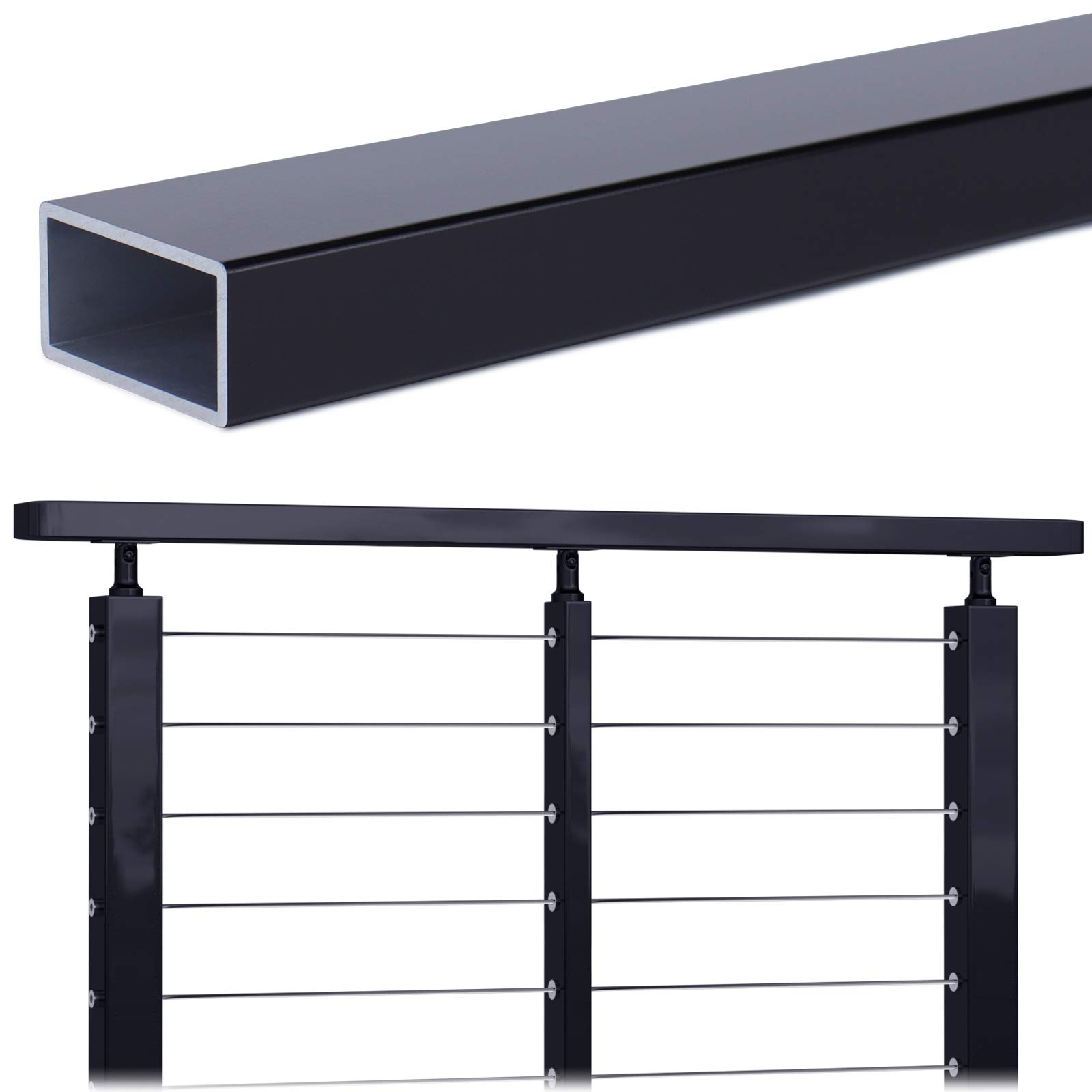 Muzata 6.6 foot Handrail Aluminum Cable Railing Indoor Staircase & Outdoor Deck Stair, 63x33 millimeter Black Fluoropolymer, Weldless Bracket Hardware, Fit Muzata PT1 Posts, Rectangle HT10 BFA,HR0 HR3 HR0
