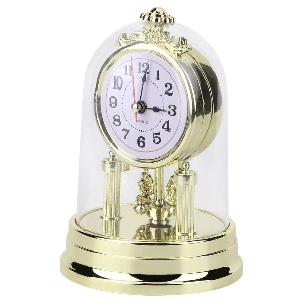 HERCHR Reloj De Mesa Retro Redondo Sin Tictac, con Alarma Silenciosa Y Cubierta Transparente. Reloj De Mesa Vintage De Estilo Retro Europeo, Alimentado por Pilas, Ideal para El Salón