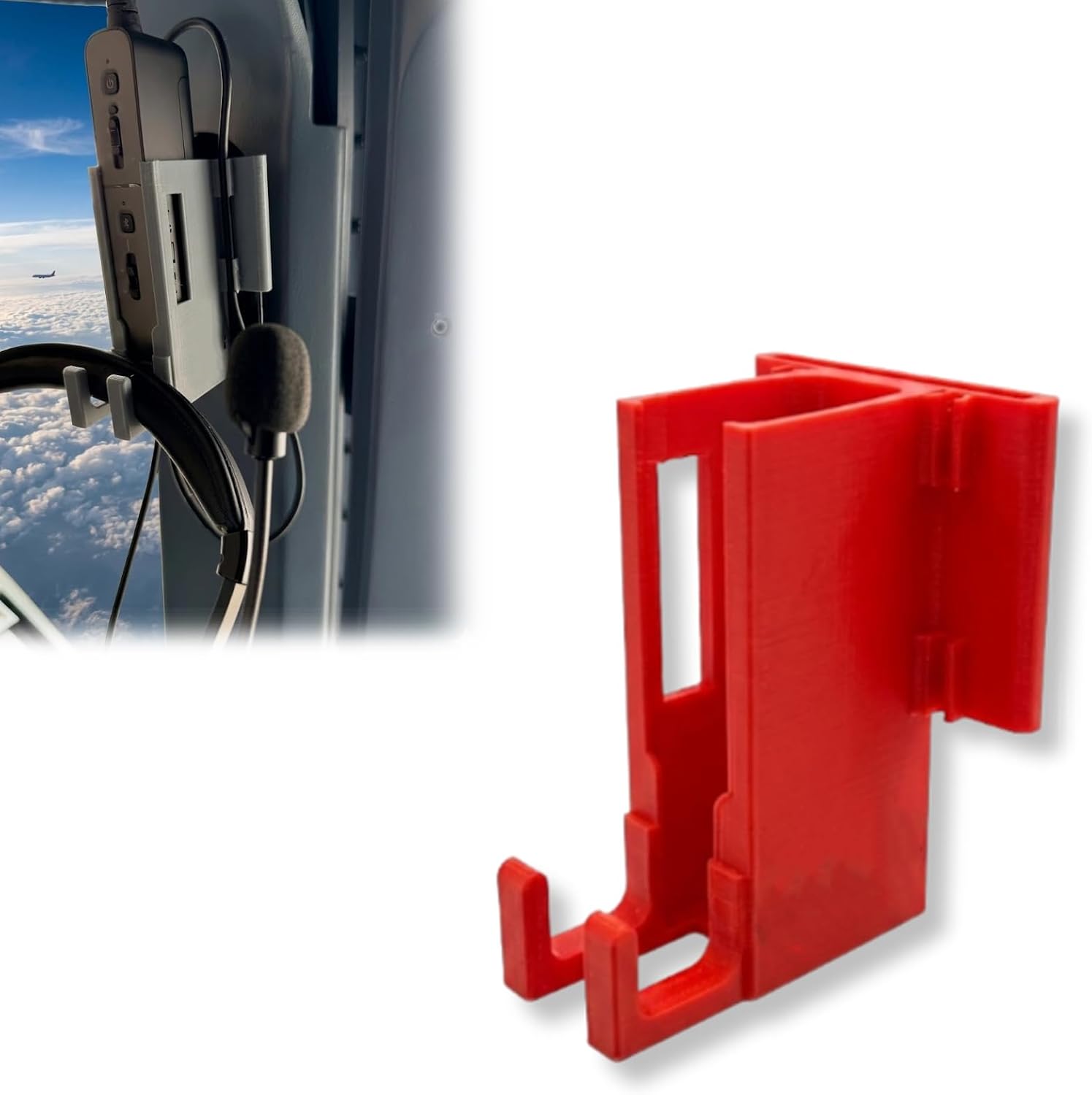 Aviation Headset Mount Compatible with Bose Proflight 1 and for 2 Aviation Headset, Control Module Holder Pilot Headset Holder Cockpit Comms Clip Carbon Fiber Aircraft Pilot Mount (Red)