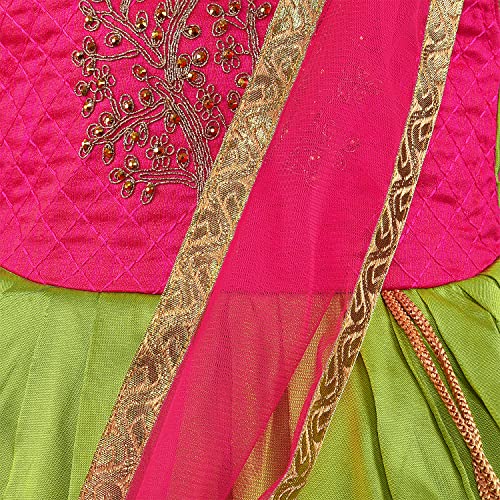 Image of Wish Karo Girls' Ethnic Lehenga Choli Dress with Dupatta - Pink & Green Traditional