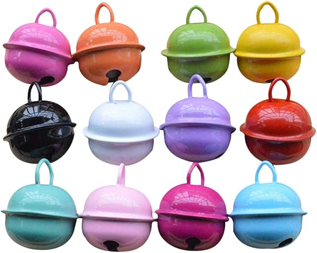 SUPVOX 50pcs Christmas DIY Crafts Bells, 22mm Colorful Painted Jingle Bell Metal Mini Bells for Jewelry Ornaments Xmas Tree Decor Pendants