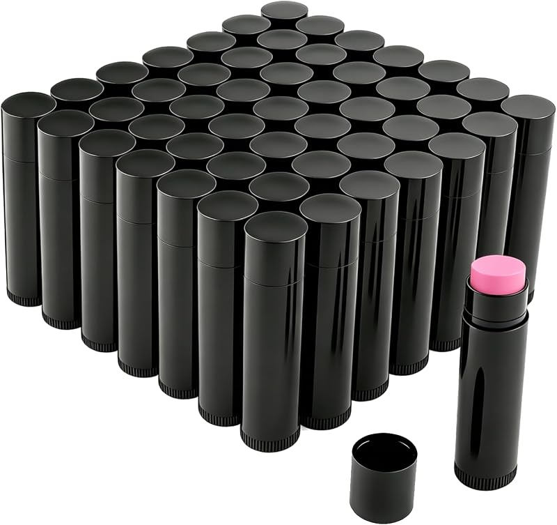 Pilloze Tubos Vazios para Bálsamo Labial Pretos, 5,5 mL, Pacote com 50