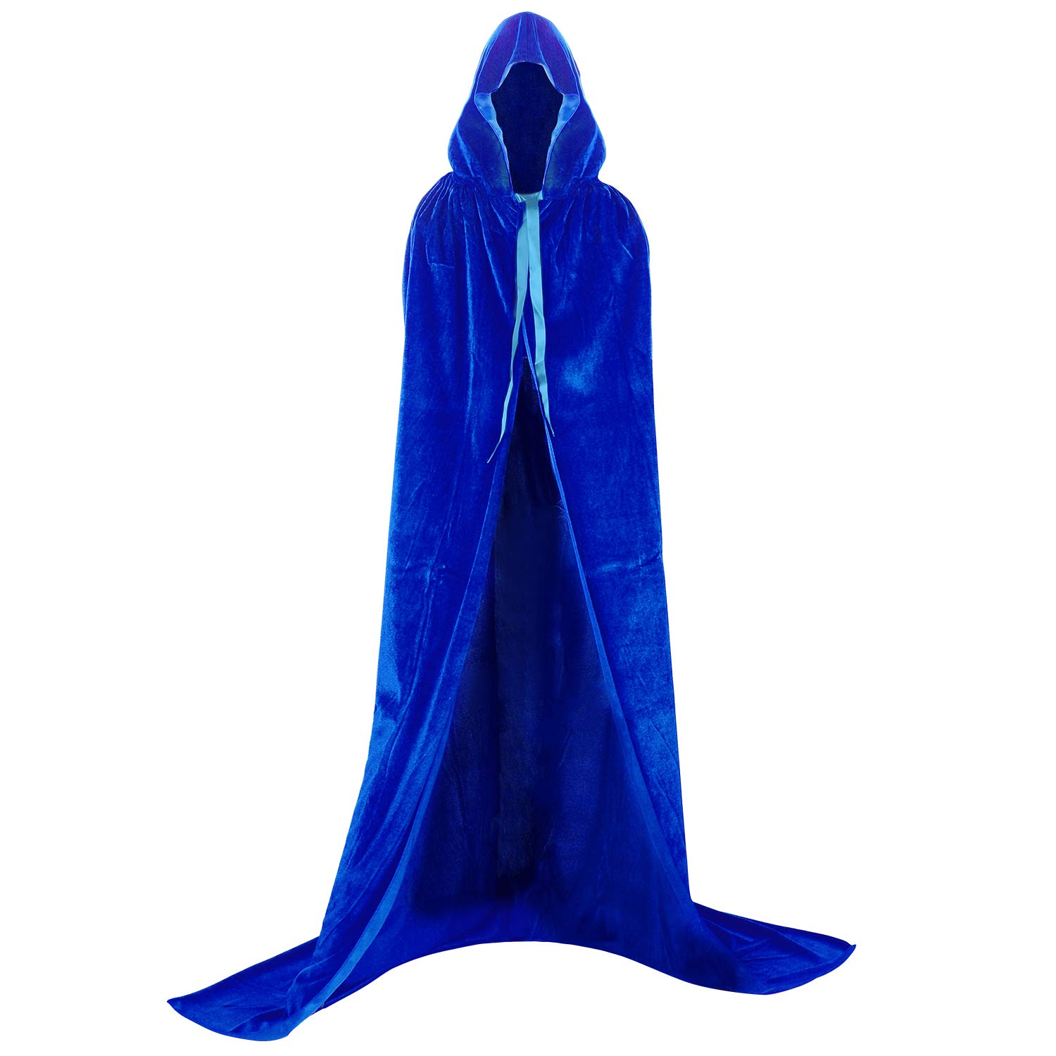 Proumhang Mantello con Cappuccio Lungo in Velluto Costume di Halloween Carnevale Natale Capo Masquerade Blu