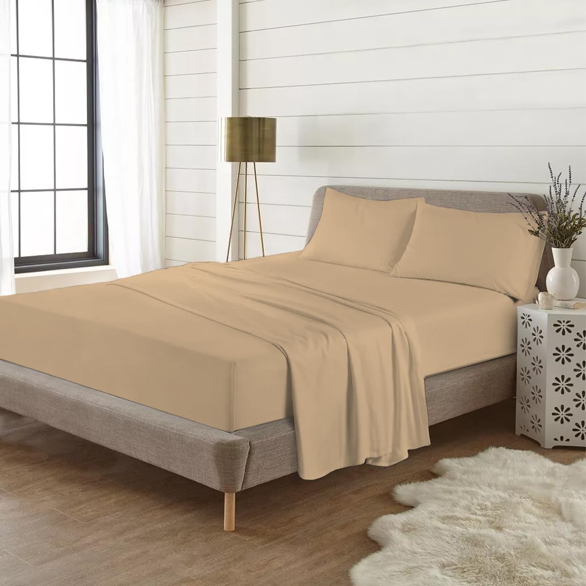 Rohi Double Flannelette Fitted Sheets 10” Deep Fit– Soft & Breathable 100% Brushed Cotton Fitted Sheet – Deep Fitted Sheet with Elasticated Corners – Stain, Shrink & Wrinkle Resistant (Latte, Double) — image 1