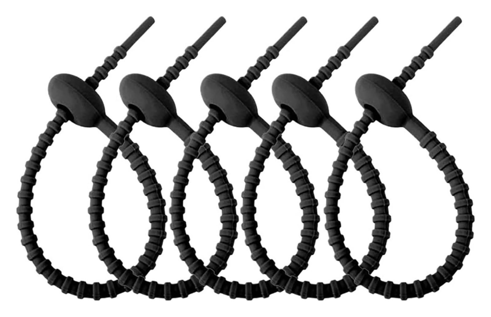 Colorful Silicone Cable Ties, Reusable 30pcs Multicolor 150-215mm Organizer(Black,180mm)