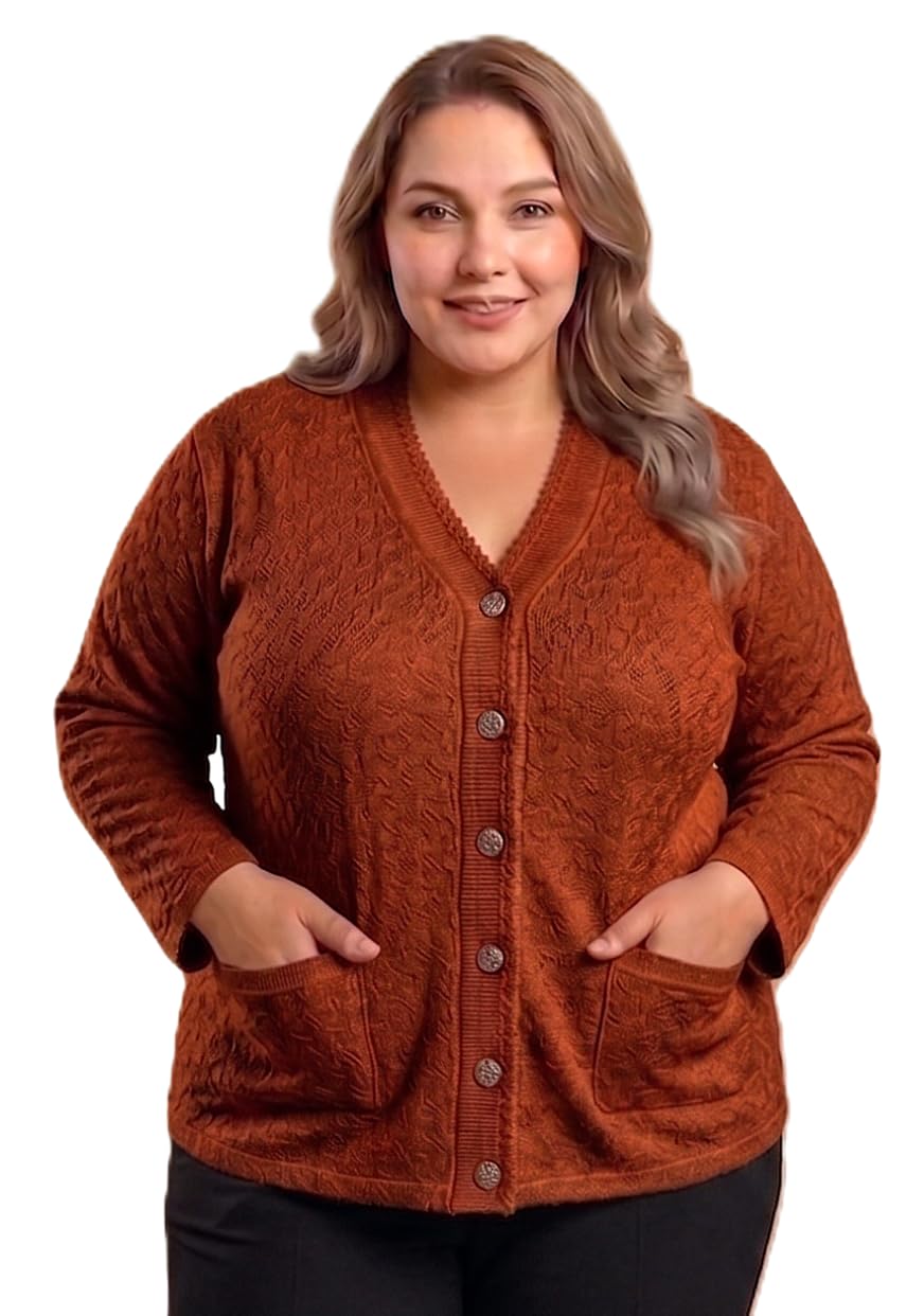 Women’s Plus Size Button Front Cardigan Sweater – Soft Knit V-Neck Long Sleeve with Pockets-image-40