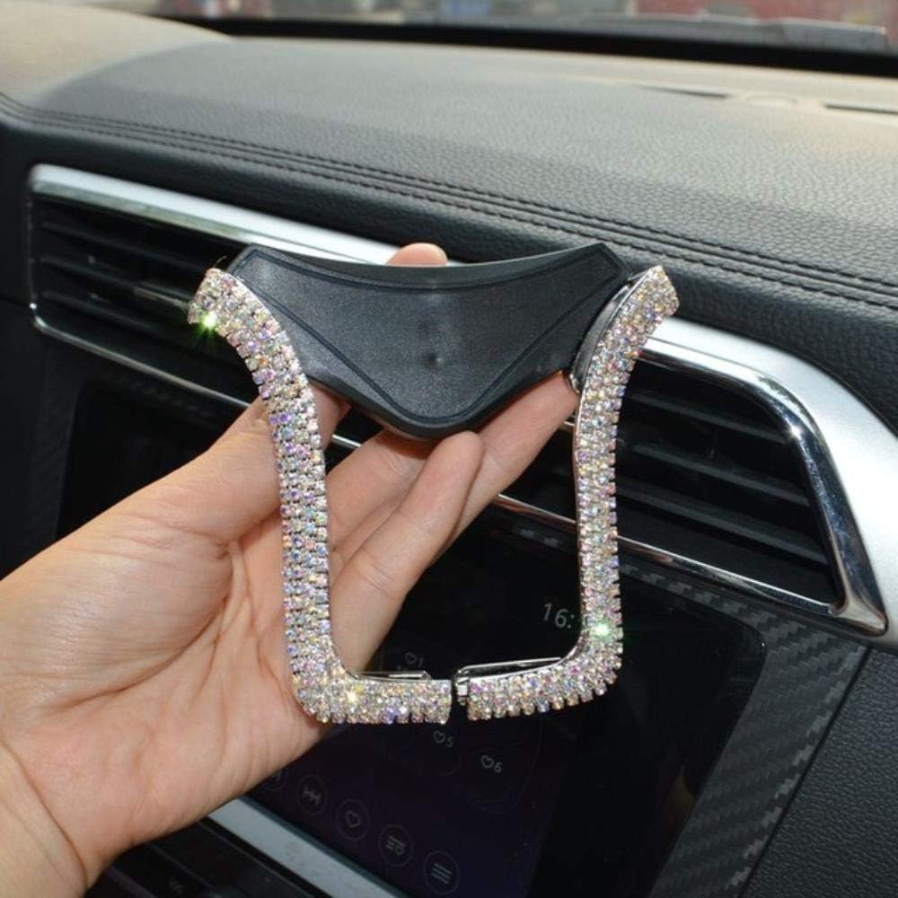KABIOUUniversal Car Phone Holder with Bing Crystal Rhinestone Car Air Vent Mount Clip Cell Phone Holder for iPhone Samsung Car Holder,AB White