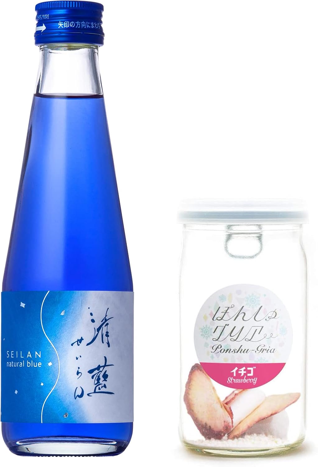清藍 ぽんしゅグリア 苺 セット 日本酒に青い天然ハーブを加えたお酒"清藍"と"ぽんしゅグリア"のコラボ (ぽんしゅグリア いちご)