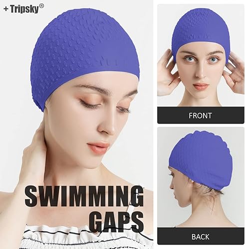 Miniatura 6 de Tripsky Gorro de natación de silicona, cómodo gorro de baño ideal para cabello rizado, corto, medio largo, gorro de natación para mujeres y hombres,