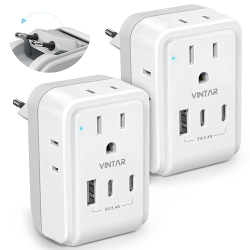 VINTAR 7-in-1 European Travel Plug Adapter 4 AC 3 USB