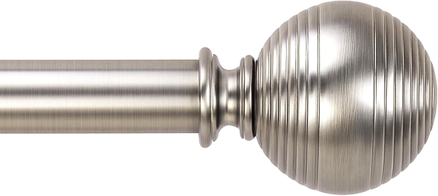 Satin Nickel Curtain Rods for Windows 18 to 144 inch, 1 Inch Adjustable Curtain Rod, Heavy Duty Window Curtains Rod for Bedroom Living Room, Modern Decorative Drapery Rods Orb Finials