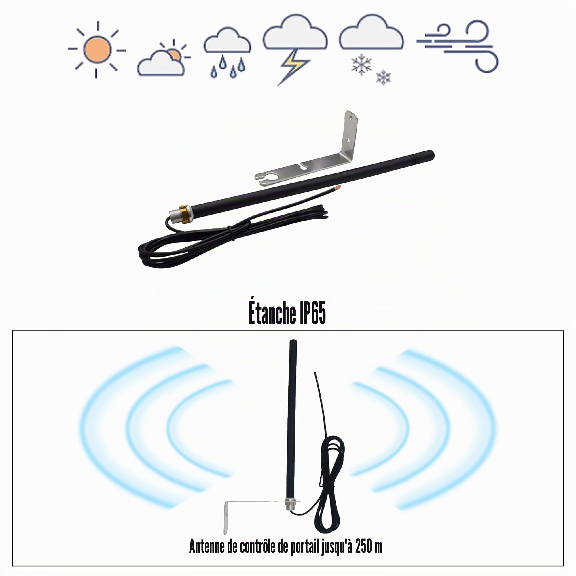 Antenne Universelle 433,92 MHz pour Portail Automatique Récepteurs et Automatisme de Porte Garage avec Support et Câble D'extension