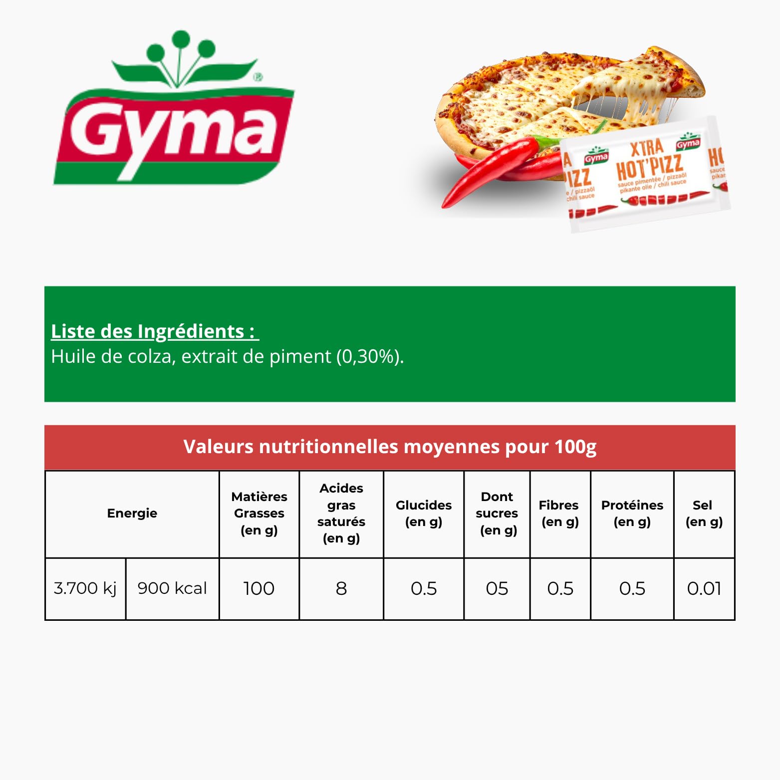 GYMA - 30 sticks de sauce pimentée Hot Pizza - Doses de 4 ml | Idéal restauration, food truck, snack, hôtel - Pratique pour pique-nique, lunch box, repas à emporter et camping