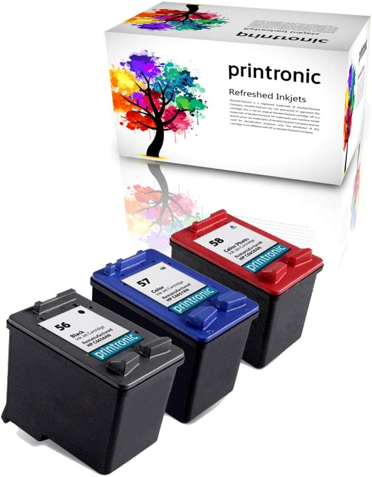 Remanufactured Ink Cartridge Replacement for HP 56 57 58 C6656AN C6657AN C6658AN (1 Black 1 Color 1 Photo Color) 3 Pack