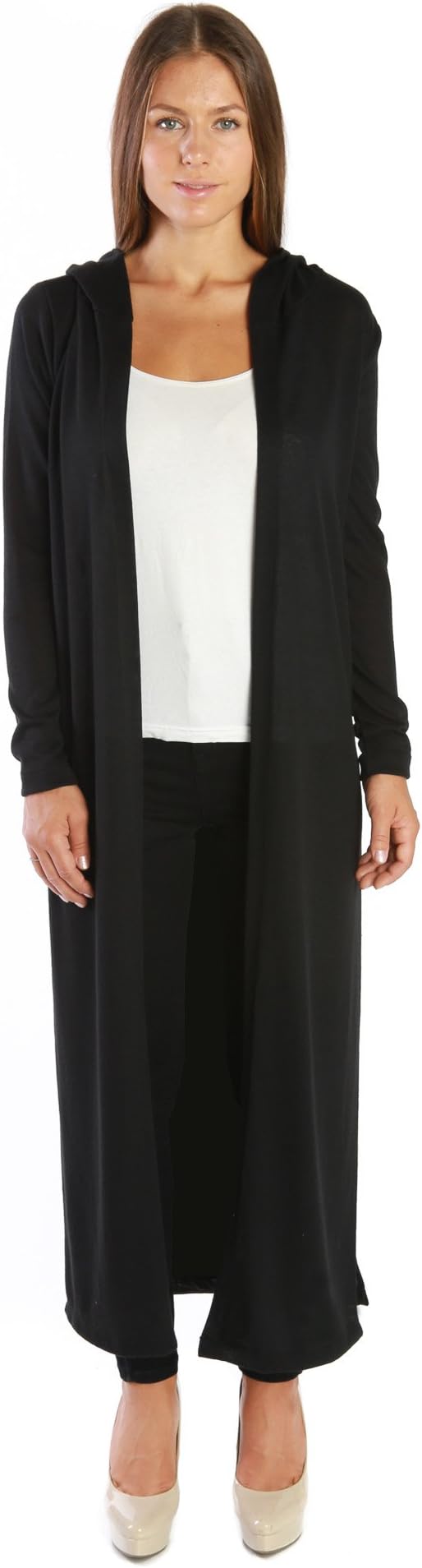 Hatchi Knit Body, Hooded high Slits and Loose fit Cardigan - Black - Small