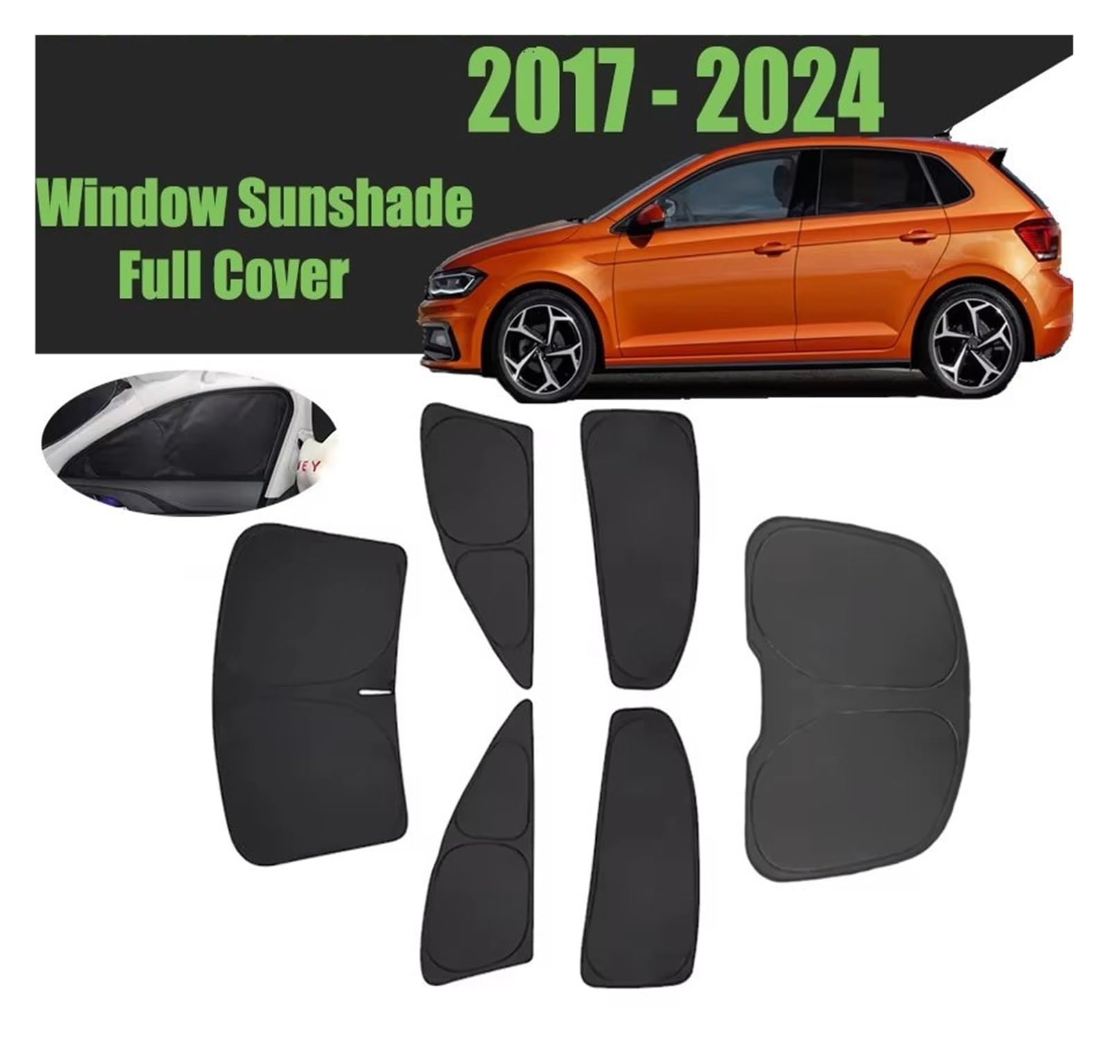 Kfz Outdoor Abdeckplane Für Vw Für Polo 6 Fließheck 17-24 Volle Abdeckung Privatsphäre Blind Vorhang Front Windschutzscheibe Fenster Autoscheiben Sonnenschutz(2PC Side Triangle)