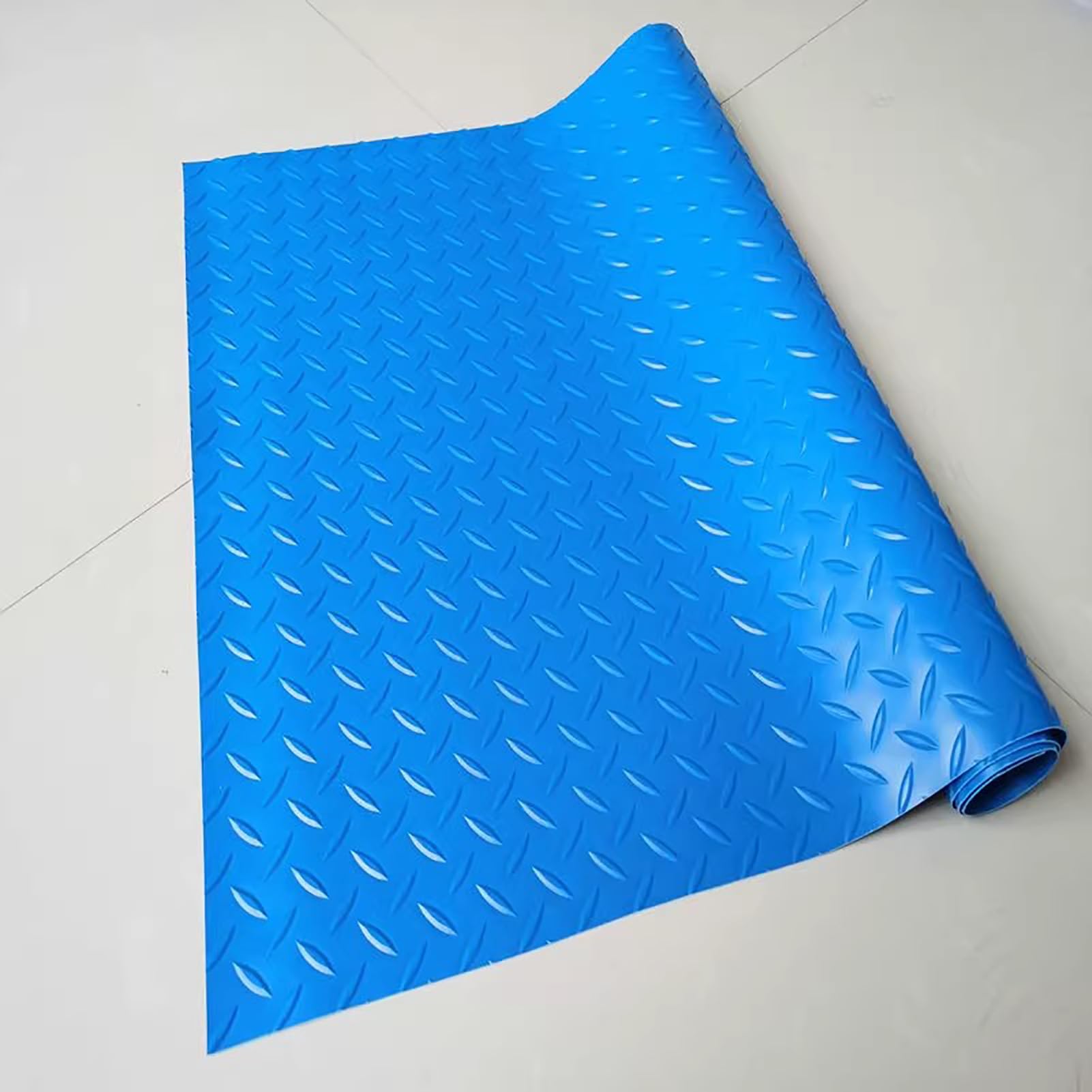 Revestimiento Antideslizante de Caucho de 1.5mm con Relieve de Cuadrados Rayados - Pavimento Checker de Caucho de Lineal- Suelo Antideslizante de Caucho,Azul,1.2x1m
