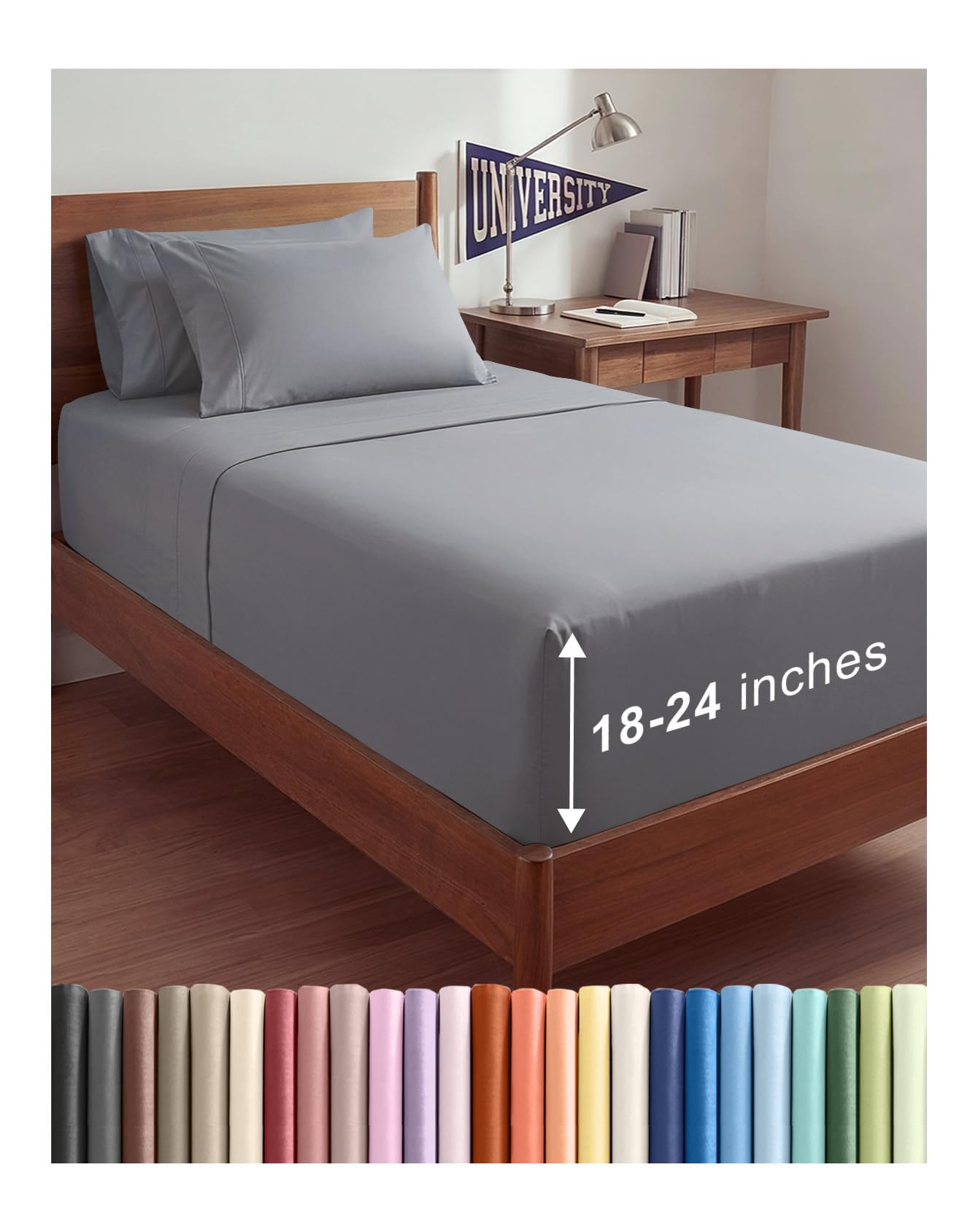 CGK Extra Deep Twin XL Sheet Set - 4pc College Dorm Room - Steel Blue