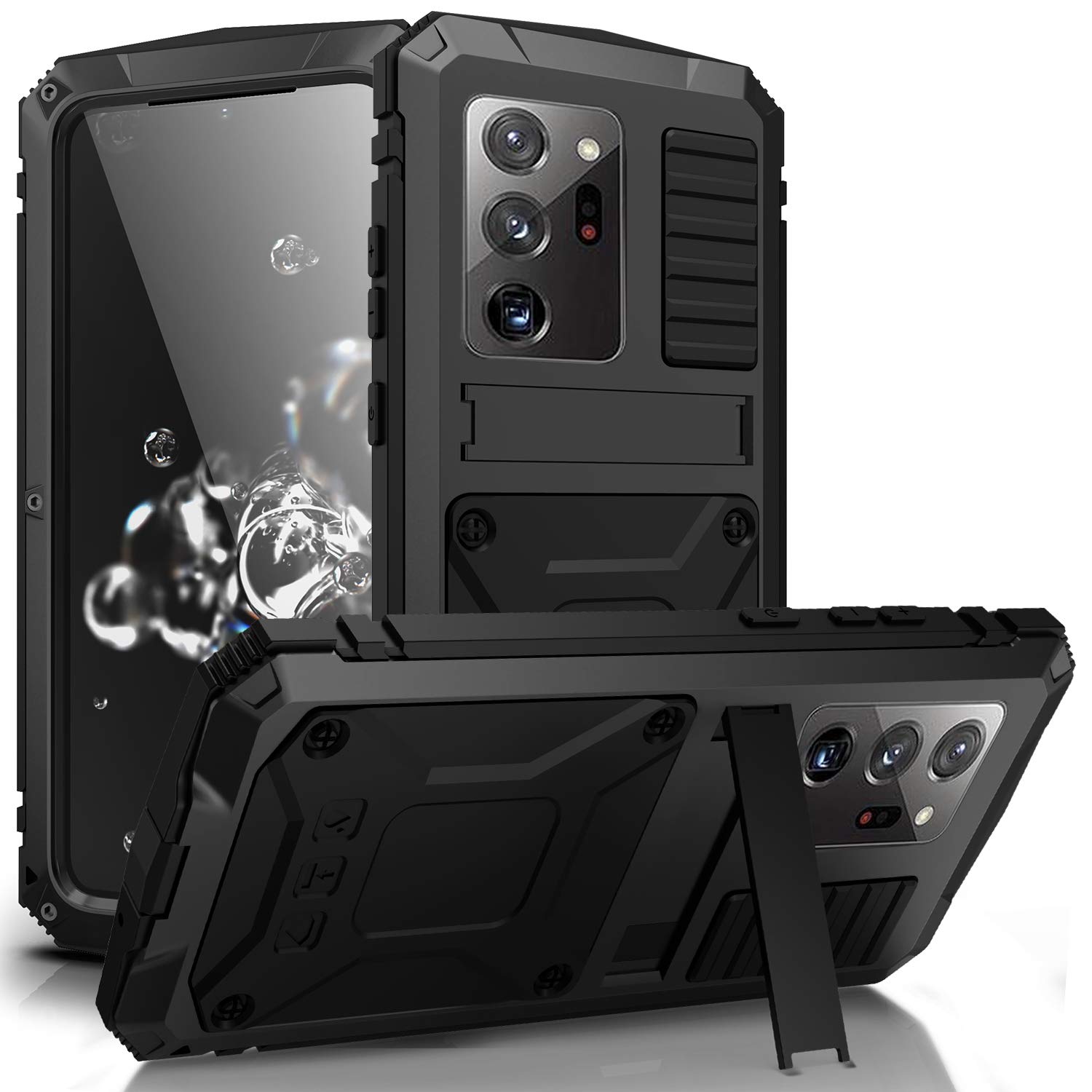 Samsung Note 20 Ultra Metal Case with Screen Protector Military Rugged Heavy Duty Shockproof with Stand Camera Protector Full Cover case for Note 20 Ultra (Black)