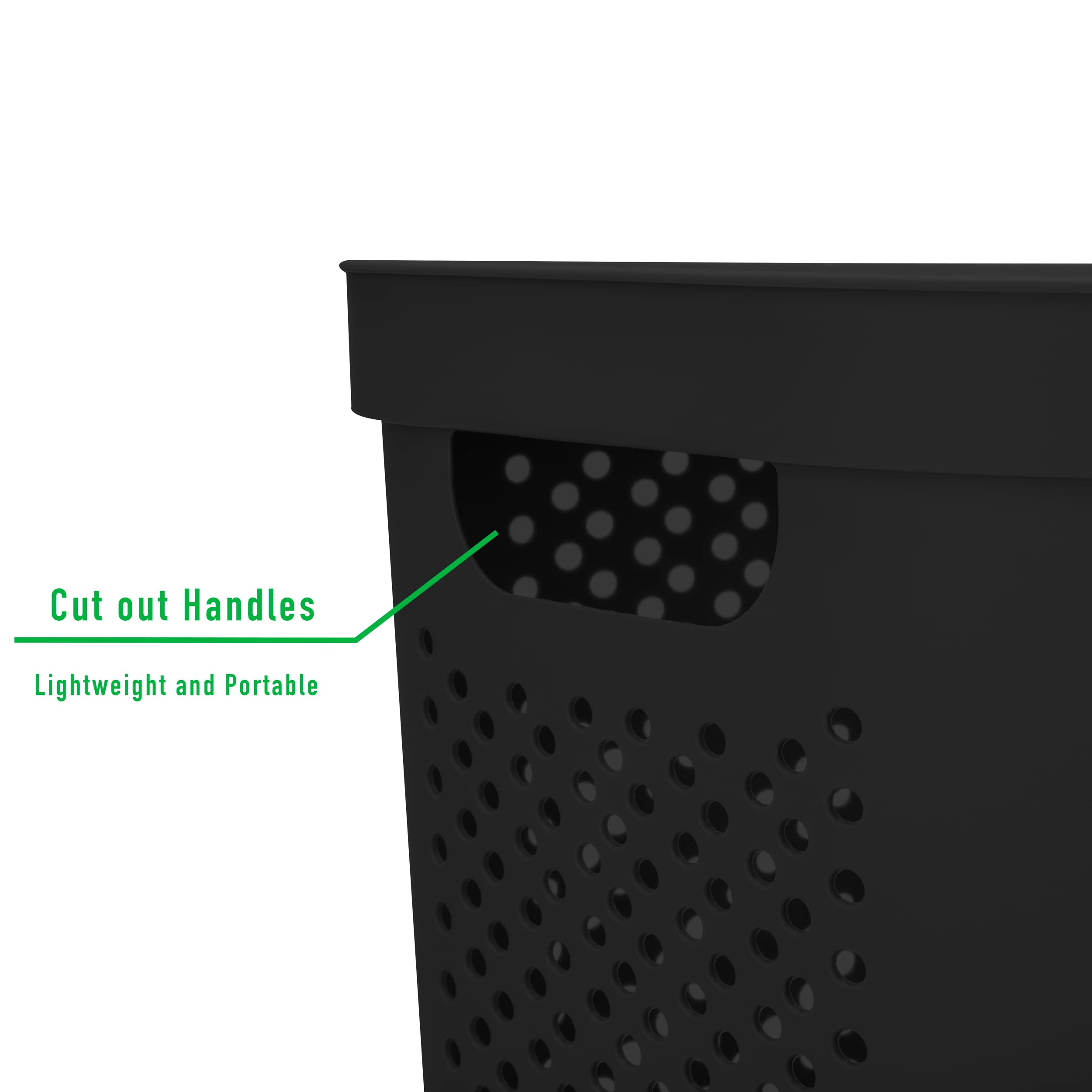 Mind Reader Perforated Plastic Hamper with Lid, 60 Liter/16 Gallon, Lightweight Hamper, Black Laundry Hamper