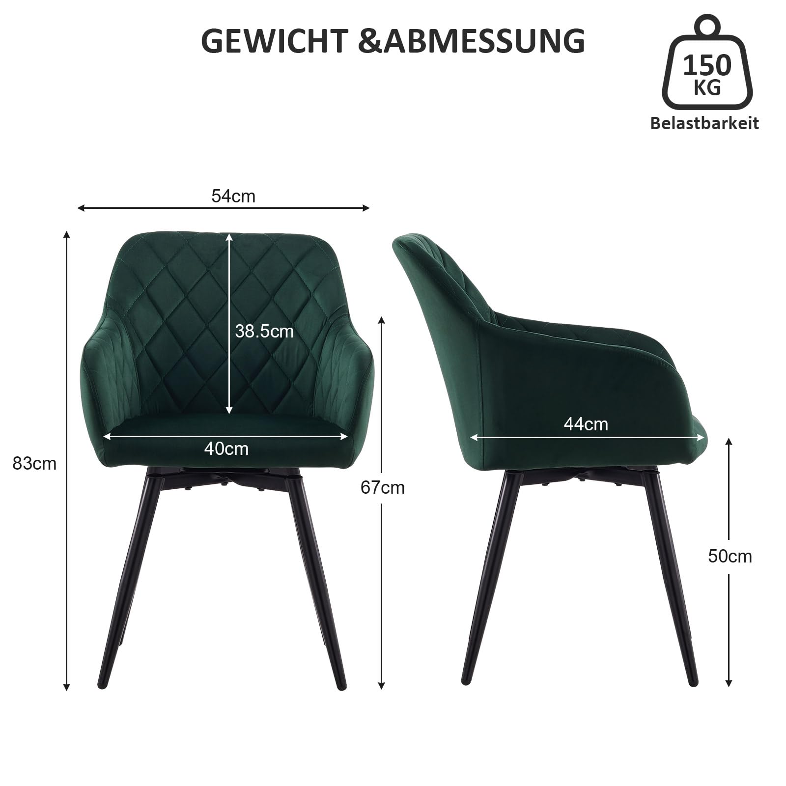 CLIPOP Esszimmerstühle Drehbar 2er Set mit Armlehne, Samt Polsterstuhl Gepolstert Sitz Küchenstuhl Drehstuhl Armlehnenstuhl für Esszimmer Wohnzimmer Büro (Samt Grün, 2er Set)