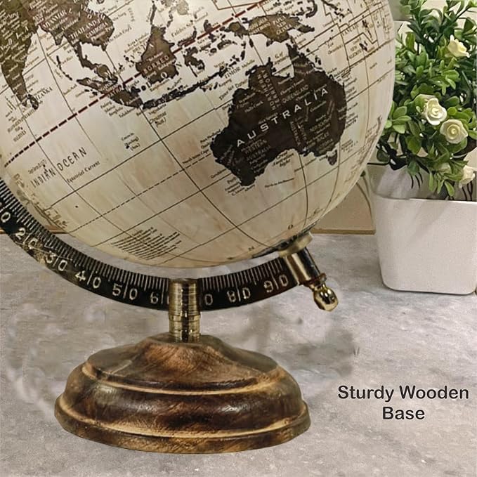 GLOBE DADDY Antique Rotating World Globe 6 Inch with Gold Metal Arc and Wooden Stand for Show pieces for Home Décor, Office Decor and Decorations items,Study Table decor Items, 4