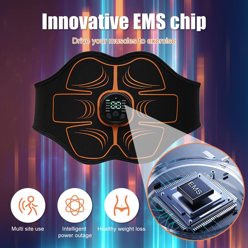 Bauchmuskeltrainer EMS Trainingsgerat, Bauchtrainer Elektrische Muskelstimulation USB Muskelstimulator, 10 Modi und 30 Intensitäten, Elektrostimulator-Gürtel für Männer Frauen Bauch Arme Beine