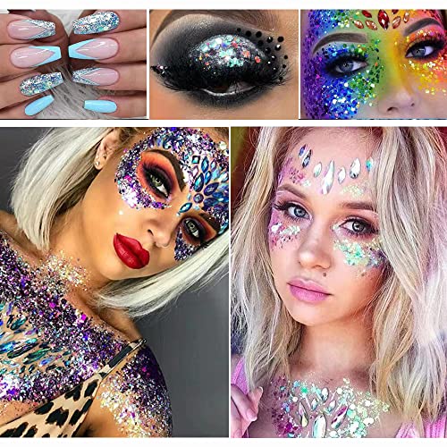 Yeweian 1012 Black Body Glitter, Face Glitter Gel, Mermaid Sequins Lip Eye Nails Hair Body Glitter Makeup, Liquid Holographic Chunky Glitter Festival Rave Accessories thumb #4