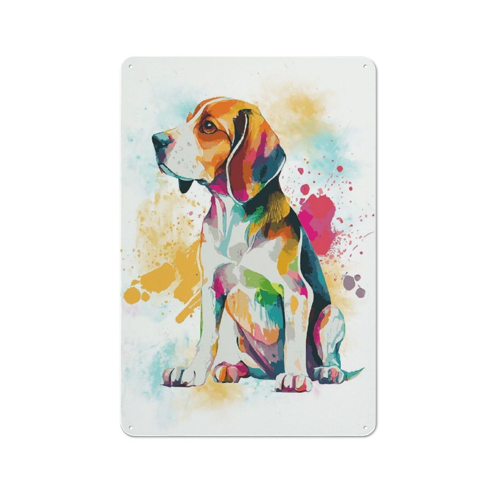 Junmoney Style-18 Office Metal Sign With Abstract Colorful Beagle Design 30X20cm, Classic Study Room Decor For Office, Study, Studio Or Hallway