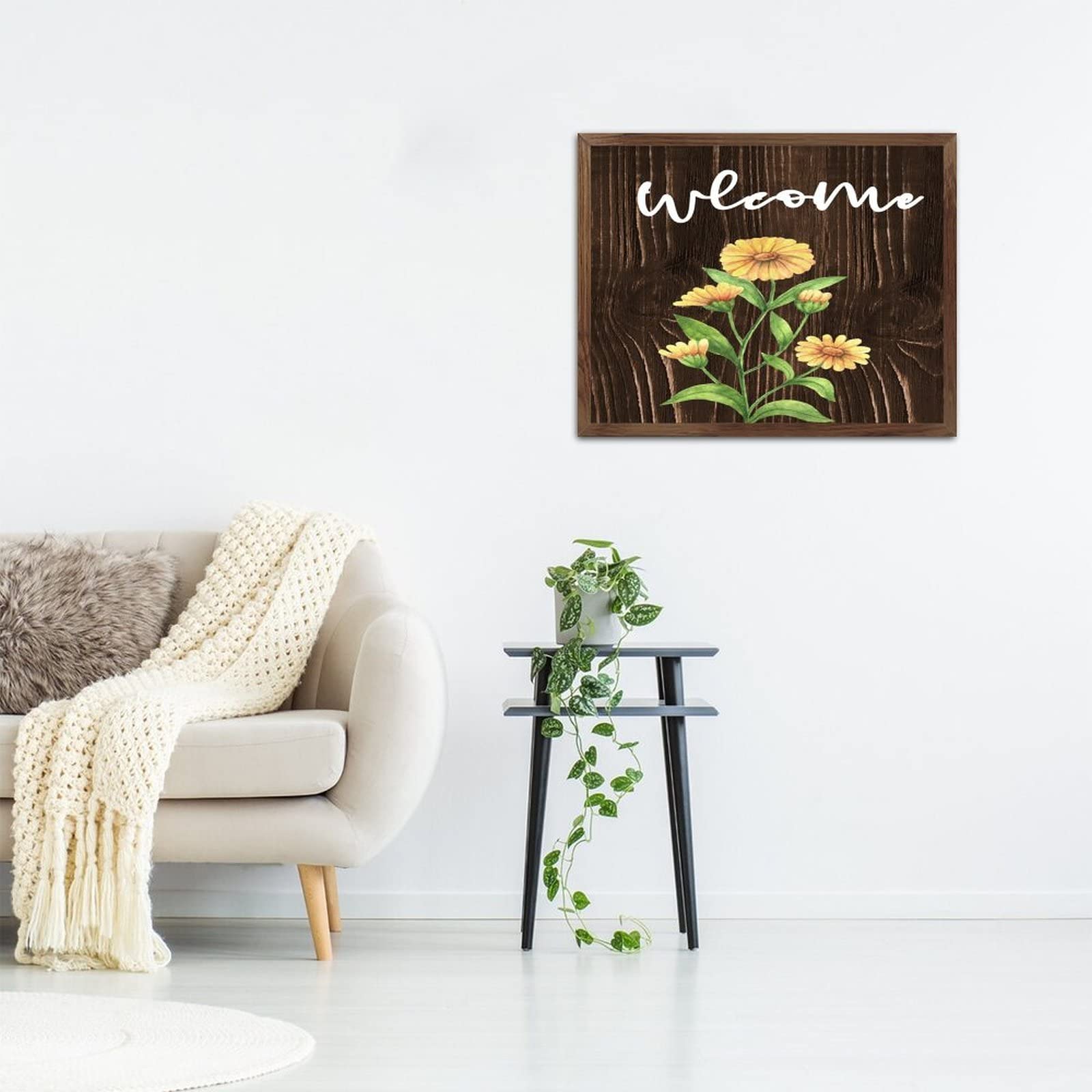 NA Welcome - Targa in legno con scritta in inglese Girasole, decorazione rustica da parete, in legno, con citazioni, per soggiorno, ufficio, 20 x 30 cm